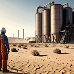 **Prompt:** "A towering, futuristic CCS (Carbon Capture and Storage) plant shown in a desert landscape. Cracks are appearing in the structure, and sand is seeping through, symbolizing technological failure and wasted investment. A lone worker in overalls looks on in despair. Dramatic lighting, concept art."
